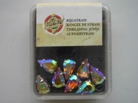 107011/0051- 8 stuks glazen rijg/naai strass steentjes 10x6mm druppel kristal zilver AB