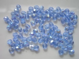100 x geslepen glaskralen 4mm AB l.blauw 108004/0040KA