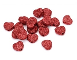 8022 022- 24 stuks hartjes van 1cm glitter rood