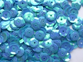 118372/504- 10 gram pailletten 6mm facon l.blauw AB (grote hoeveelheid) SUPERLAGE PRIJS!