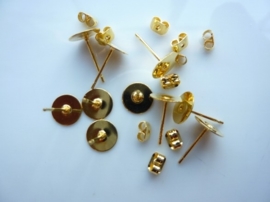 CH.2900.10- 10 stuks platte oorstekers met schuifjes 8mm goudkleur - SUPERLAGE PRIJS!