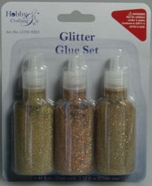 CE870403/9203- 3 flesjes glitterlijm á 25ml goud assortiment