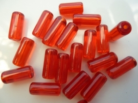 3279- 20 stuks glaskralen buisvorm 14x6mm transparant rood