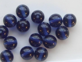 716- 15 x tsjechiesche glaskralen 10mm transparant d.blauw