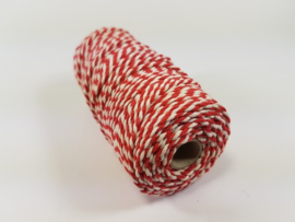 CE890030/3221- 43 mtr katoen macramé touw spoel 2mm 100grs - rood/wit