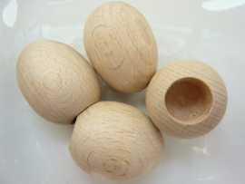 10 x houten eieren met groot gat half geboord 37x29mm