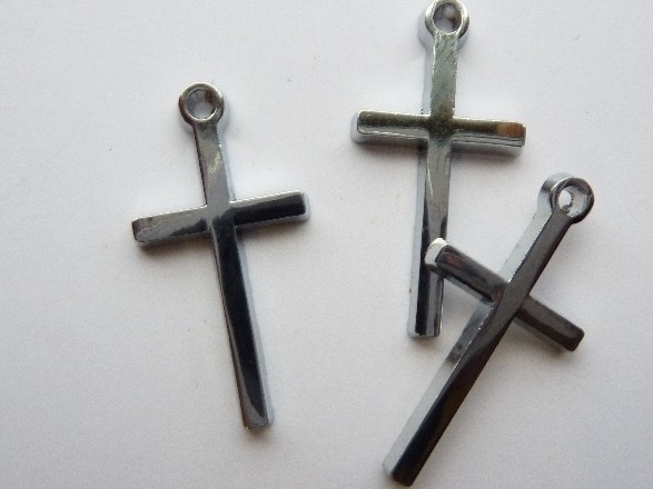 CN0078.10- 20 stuks zwaar metalen kruis hangers bedels 27x14mm hoogglans zilverkleur