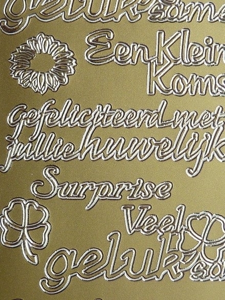 st969- stickervel met tekst met jullie huwelijk / kleine komst 10x23cm goud | teksten gemixt | Hof van Gelre totaal