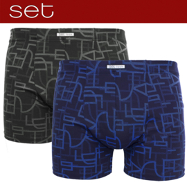 Boxershort microvezel 2-pack blauw en zwart met print