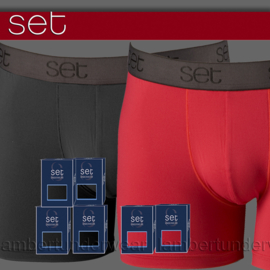 BOXERSHORT MICROVEZEL SET  4 zwart 2 rood. kortere pijpjes