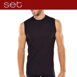 Shirt merk `SET` microvezel 301 zwart tank-top zijde-achtig