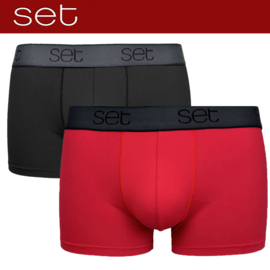 BOXERSHORT MICROVEZEL SET  4 zwart 2 rood. kortere pijpjes