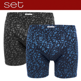 Boxershort microvezel 2-pack  Vlakjes print blauw-grijs