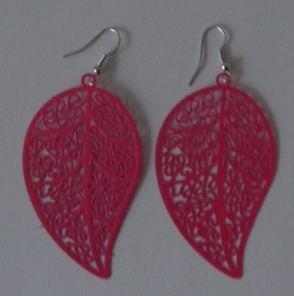 Oorhangers neon rose blaadje