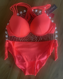 Sunrise bikiniset in felkoraal 40B(80B), 38C(75C),  fluorlime 38E(75E) of  zwart 40F(80F)