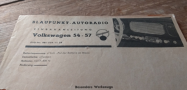 Einbauanleitung VW 1200 Käfer Blaupunkt autoradio 1954 - 1957