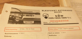 Einbauanleitung BMW 1500 / 1800 / 1800 T.I. 1964 Blaupunkt autoradio Mainz