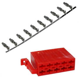 Zum Verkauf kommt hier ein Leergehäuse für einen 10-poligen ISO-Stecker inkl. 10 passender Kontakte zum Crimpen oder Löten.