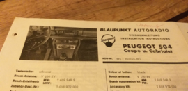 Einbauanleitung Peugeot 504  1969 Coupe Cabriolet Blaupunkt autoradio