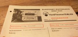 Einbauanleitung Ford Taunus 12 M 1963 Blaupunkt autoradio Derby / Nixe