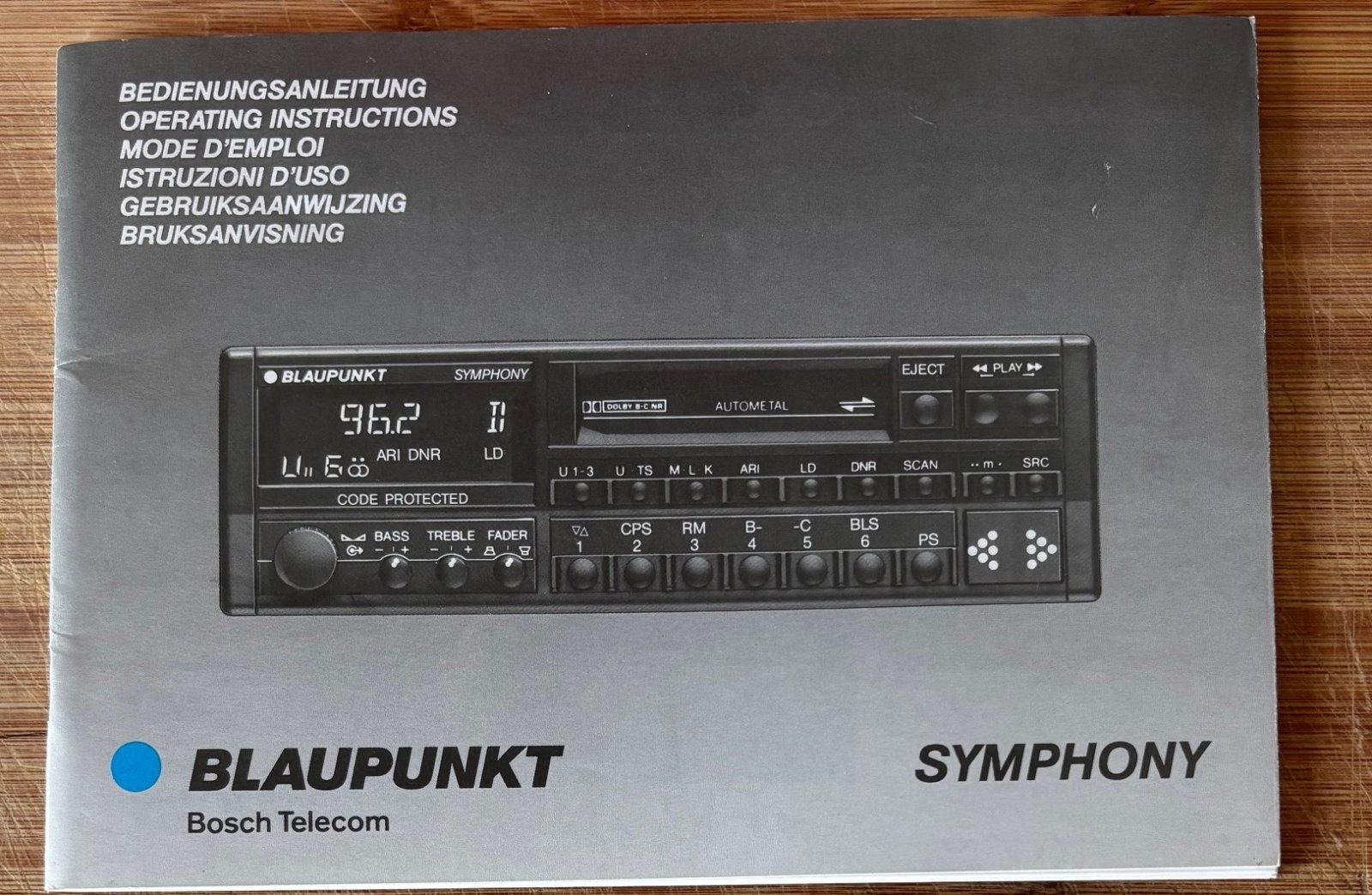 Symphony Porsche radio BLAUPUNKT gebruiksaanwijzing / bedienungsanleitung / manual autoradio