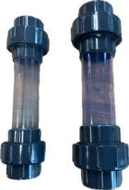 Koppelstuk met zichtglas / kijkglas 50mm met 3 delige wartels
