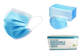 Mond- neusmasker -blauw- 3-laags, à 50st.