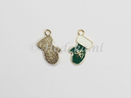 KBD20a  6 x  Kerstbedel Handschoen Groen 19 x 10 mm