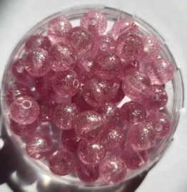 *ACP06/22   20 x acryl kraal rond 6mm oud Roze/zilver