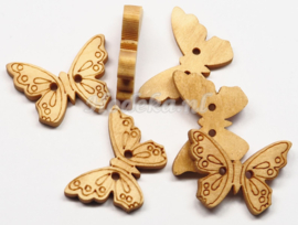 *KNO131 4x Houten knoop vlinder