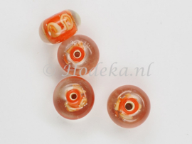 GLP22   1 x Glaskraal Rondel Oranje , wit 13 x 11 mm