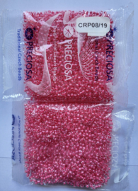 CRP08/19a  50 gram Preciosa Rocailles 8/0 Transparant/Zalm