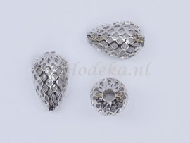 MTL125   2 x metalen kraal  Druppel 15 x 10 mm Zilver