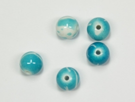 *ACP10/07   10 x Acryl kraal rond 10mm Blauw/Wit
