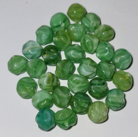 CZR41  8 x Tsjechische Glaskraal Rond gedeukt Groentinten 10mm