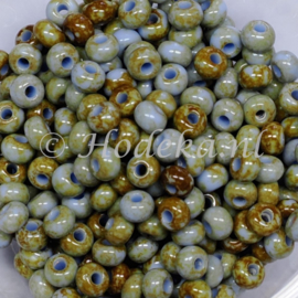 CRP06/73  12 gram Preciosa Rocailles 6/0 gemêleerd Groen en Blauw