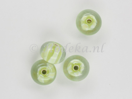 GLP17   1 x Glaskraal Rondel groen  wit 8 x 12 mm