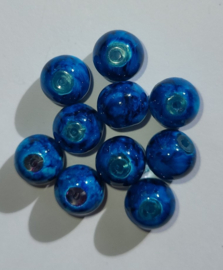 *GLR115a  80 x glaskraal rond Aqua/blauw gemêleerd 10mm