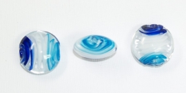PLR07  3 x Glaskraal Plat Rond Donkerblauw,Wit en Blauw 20mm