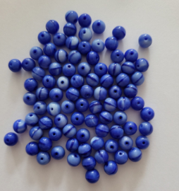 CZR43  15 x Tsjechische Glaskraal Rond 6mm gemêleerd Blauw
