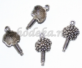 BDM29  1 x Bedel Bos Bloemen Antiek Zilver 22 x 11mm