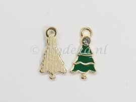 KBD05  1 x  Kerstbedel Kerstboom met strass steentje 21 x 11 mm