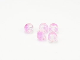 GLR31a   60 x Glaskraal Crackle Roze en Transparant  8mm