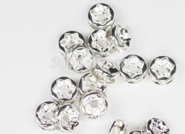 MTS12a  25 x Metalen kraal  met strass Transparante 6 x 3 mm