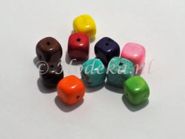 NSD19  6 x kraal vierkant van steen mix kleuren 8 a 9 mm