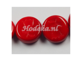 CPR10  8 x Tsjechische Glaskraal Plat rond 11.5mm Rood met tulp