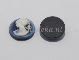 PLS15   1 x Plaksteen "cabochon"  Camee Blauw/Wit