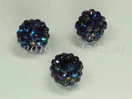 ACP14/07  2 x acryl kraal 14mm met strass  Paars/Blauw/Zwart