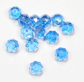 FCT08/18  10 x Facet geslepen glaskraal Blauw AB 6x8mm  