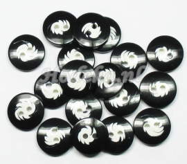 KNO45a  5 x Zwarte witte knoop ca. 15 x 3 mm